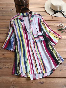 

NEW Women's Short Sleeve Summer Stripe V Neck Shirt Tops