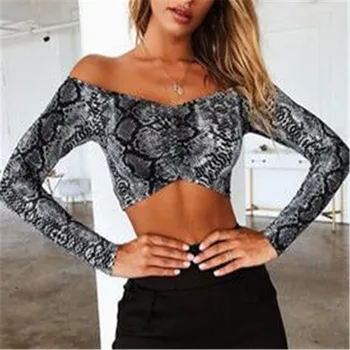 

2019 Brand New Sexy Ladies Women Crop Tank Tee Blouse Womens Ladies Off Shoulder Snake Skin Fashion Casual Clothes Sexy Top