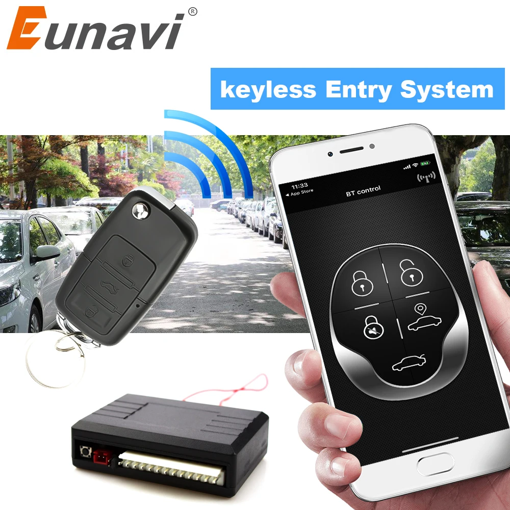 

Eunavi Universal Car Alarm System Auto Door Remote Central Control Lock Locking Smart Mobile Phone Control Keyless