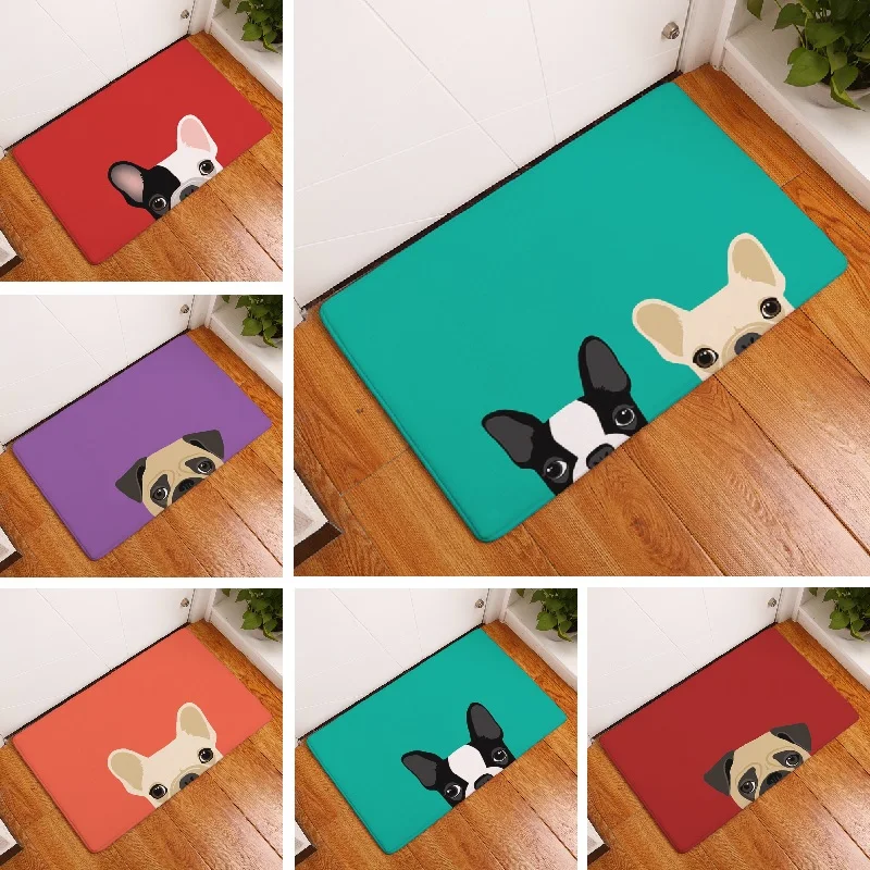 Door Mat Pugs Dog Printed Suede Rug Home Decoration Bathroom Carpet Bath Mat 50x80cm Outdoor Kitchen Toilet Welcome Floor Mat