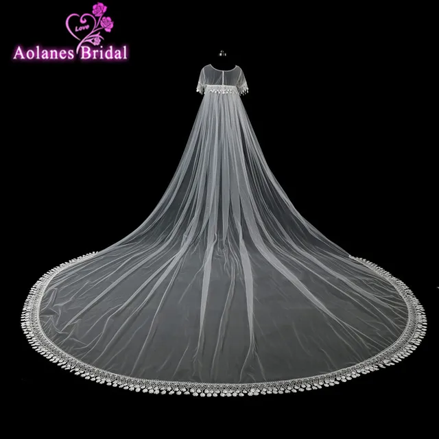 Disc White Ivory Lace Wedding Cape Long Cloaks Mantle Wedding Jacket Shawl Wraps Floor Length Bridal Jacket Overlay For Bridal Gown