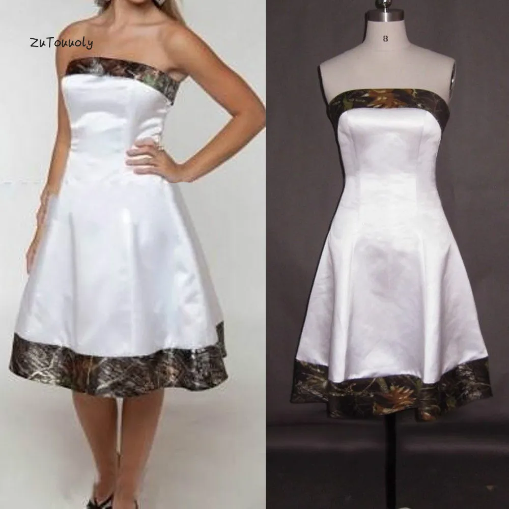 Country Camo Wedding Dress Realtree Strapless Knee Length Short