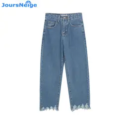 Высокая Талия Джинсы для женщин Для женщин Винтаж Кисточкой Свободные синие джинсы Мотобрюки Для женщин S Джинсы для женщин широкие