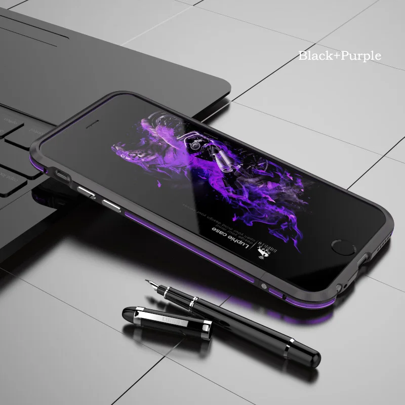 LUPHIE для Apple iPhone 7 чехол Роскошный Жесткий металлический алюминиевый тонкий защитный бампер чехол для телефона для iPhone 6 6S 7 Plus чехол - Цвет: Black and Purple