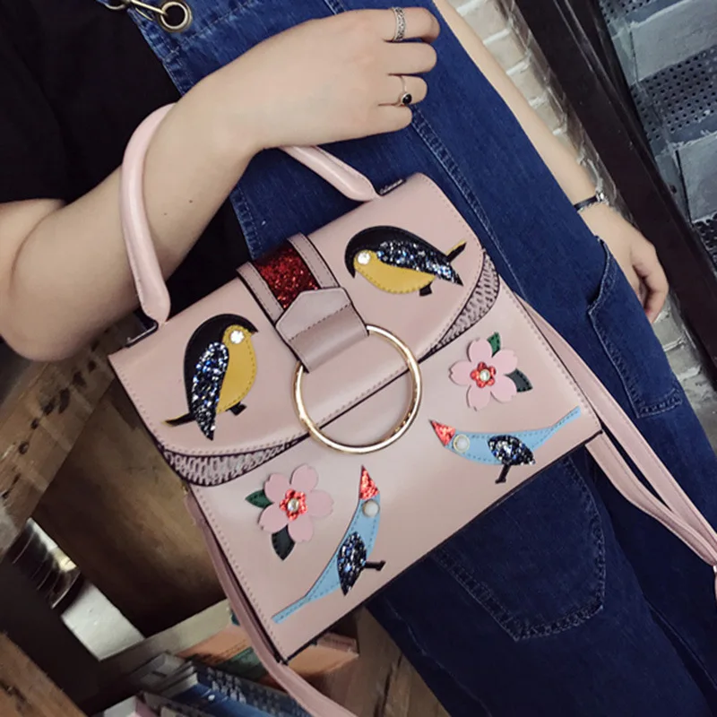 

Floral&Bird Cartoon Printing Bag 2017 Brand Women Shoulder Bags Designer Handbags Girls Tote Female Leather Messenger Bags