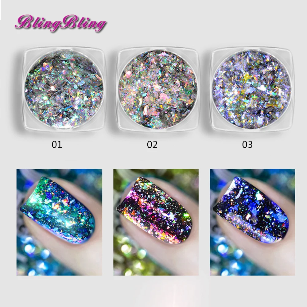 BlingBling новая Аврора Хамелеон Flake Nail Блеск радуги лазерной блестки для ногтей Art