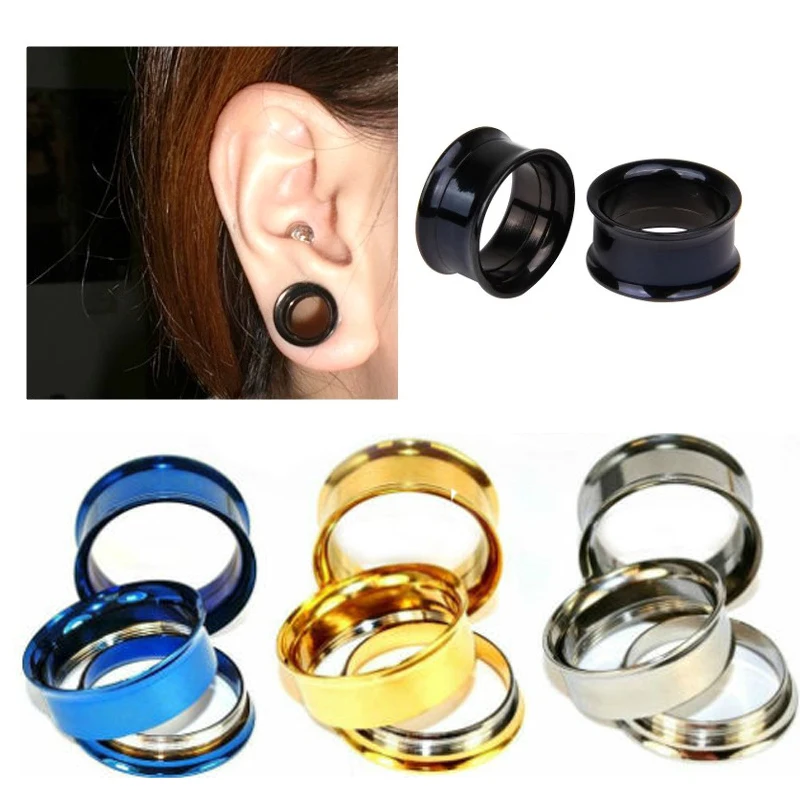 Pair of Steel Ear Tunnels Plugs Ear Expander Punk Jewelry Flesh Gauge