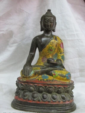 

JP S0257 7.5"Tibetan Red Bronze Cloisonne two base lotus Chan master Amitabha Buddha