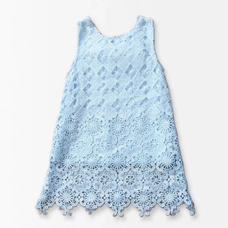 

2017 Summer Dresses For Girls Lace Blue Princess Girls Dress Infant Party Clothing Children Sleeveless Vest Clothes Kids Vestido