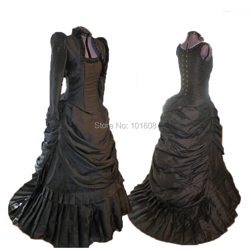 

Tailored!Black 18th French Duchess Civil war Theater Southern Belle DRESS Tartan Victorian Reenactment dresses HL-261