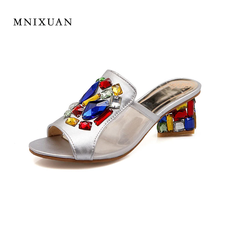 Новинка 2017 летние сандалии с открытым носком роскошные женские сабо обувь толстый Обувь на высоком каблуке тапочки повседневные шлепанцы Б...