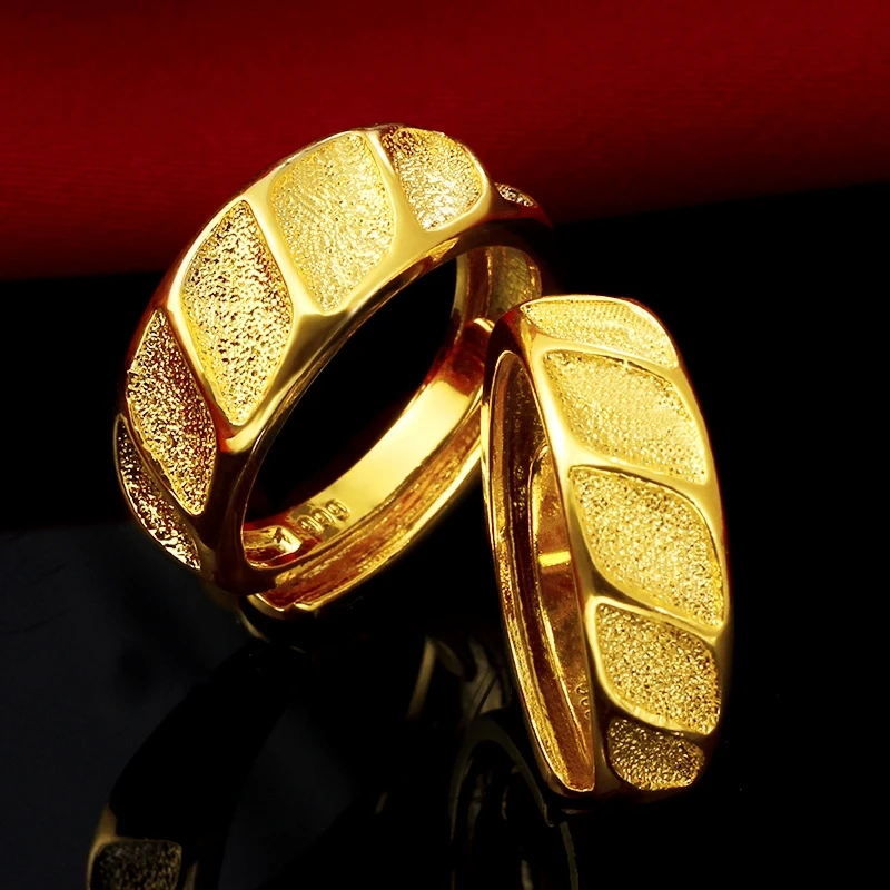 

Fashion Luxurious 24k Gold Couple Rings Delicate Scrub Craftsmanship Do Not Fade Men's and Female Ring Wedding Selectio Jewelry