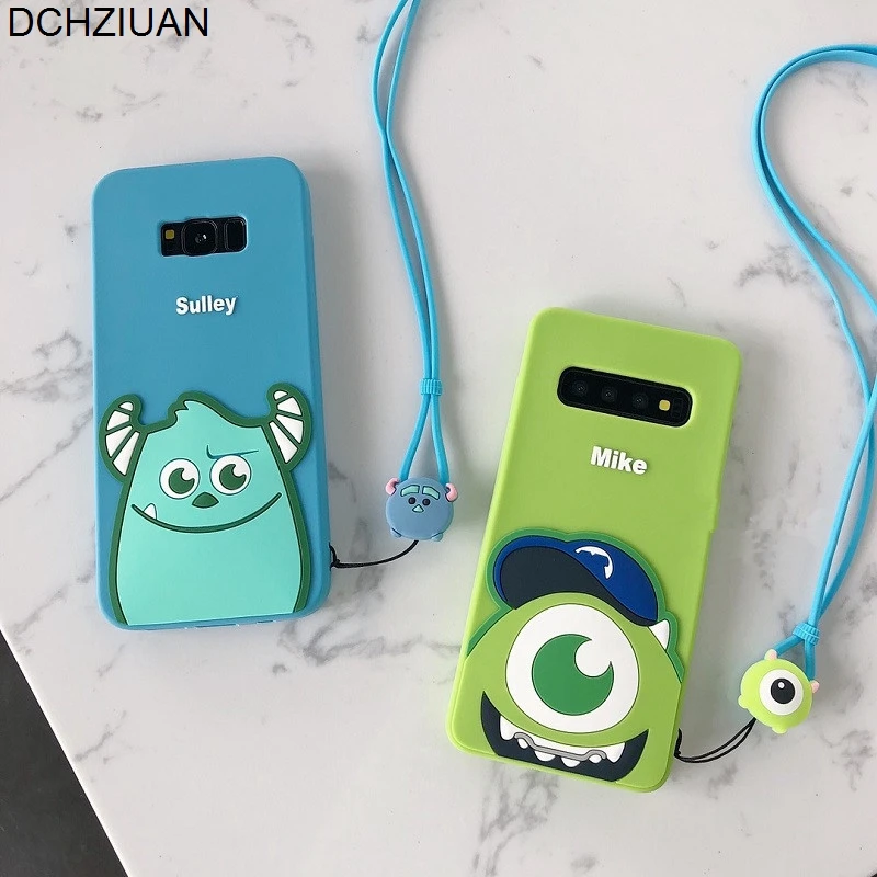 DCHZIUAN милый мультяшный чехол для телефона samsung Galaxy S10 S10 Plus S10e S9 S8 Plus Note 8 9 Sulley Mike 3D чехол с ремешком