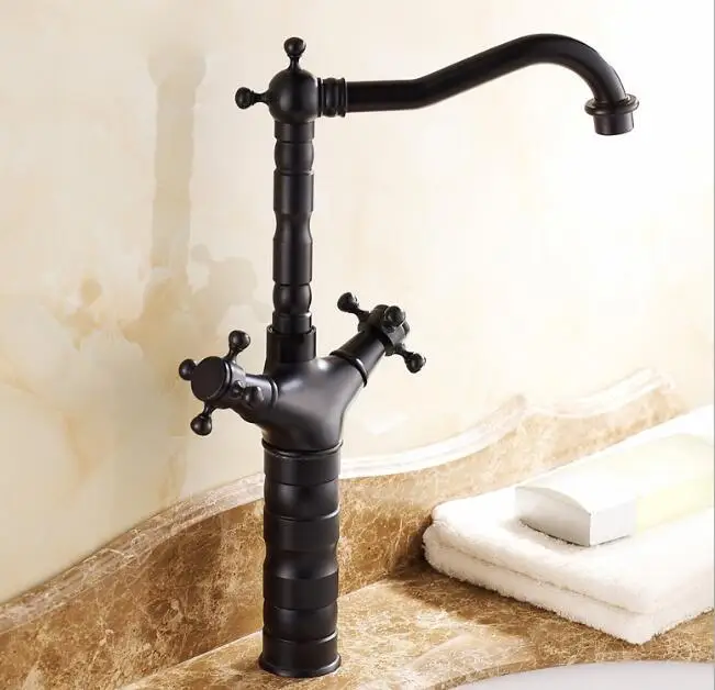 

Hot sale Double Handle Bathroom black Basin Mixer Tap Hot and Cold water sink faucets washbasin taps top quality