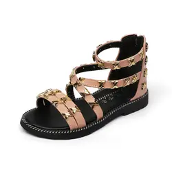 Детские сандалии для девочек Летняя обувь для детей детские сандалии для девочек с заклепками обувь в римском стиле с открытым носком с