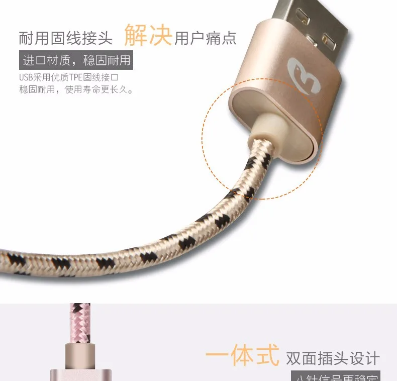Металлический usb-кабель MEIYI M15 0,5 м с цветной нейлоновой оплеткой для iPhone 8, 7, 6, 6s Plus, 5S, 5, iPad mini, подходит для IOS 10, 9, 8-контактный кабель
