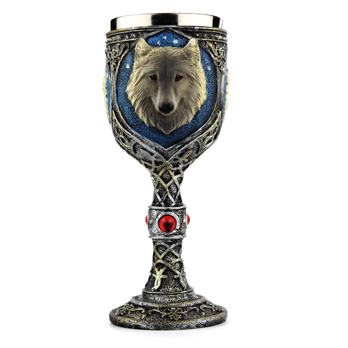 

New High Quality Resin Stainless Steel Liner Wolf Goblet Resin 3D Wolf Coffee Cup Stainless Steel Tea Bronze Monster Cup C409