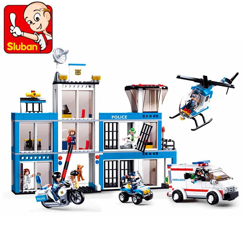 

Genuine SLUBAN 0660 606Pcs City SWAT Police Station Headquarters Motorcycle Building Block Toys For Childre