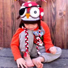 Детские вязаные шапки с шевроном, с изображением пиратов, сов и глаз, шапочки для малышей, вязаные крючком шапки для фотосъемки новорожденных, хлопок-красный, коричневый