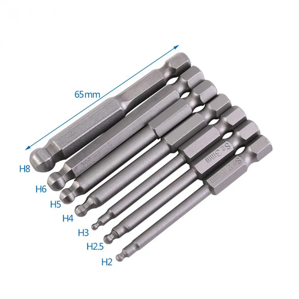 

7PCS 1/4 Inch Hex Shank 65mm Magnetic Ball Screwdriver Bit Drill Bits Metric Power Tools