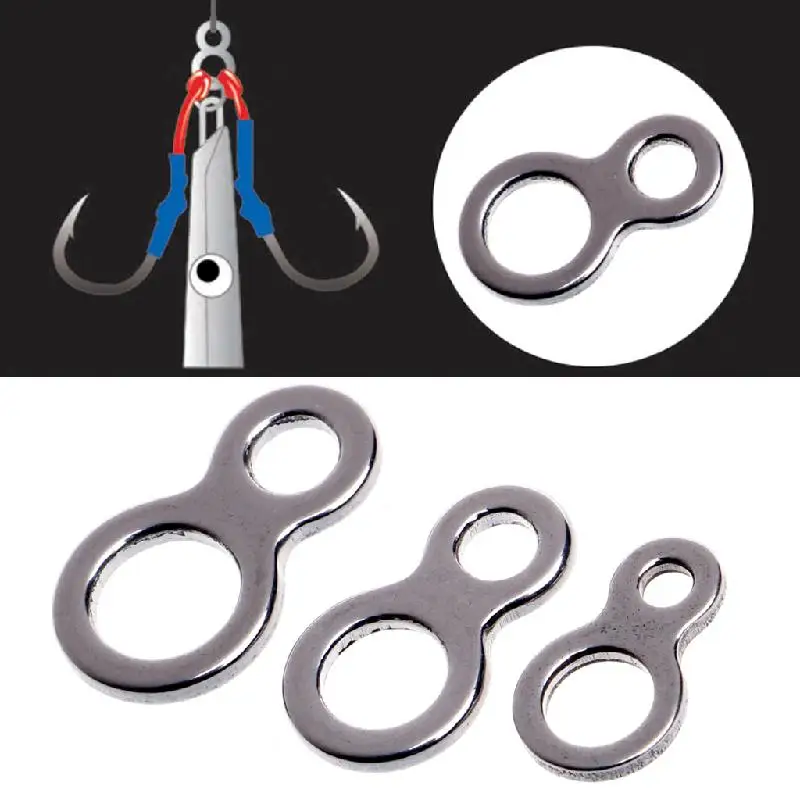 

Fishing Tools Ring Hook 10Pcs Fishing Butterfly Jigging Stainless Steel Figure 8 Solid Ring Assist Hook
