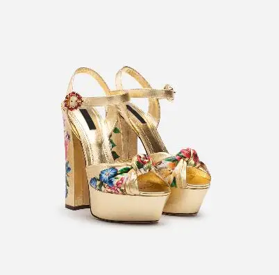 

Carole Levy 2019 New Fashion Design Open Toe Gold Elegant Printed High-heeled Lady Elegant Sandal Platform Shoes Lady Party Shoe