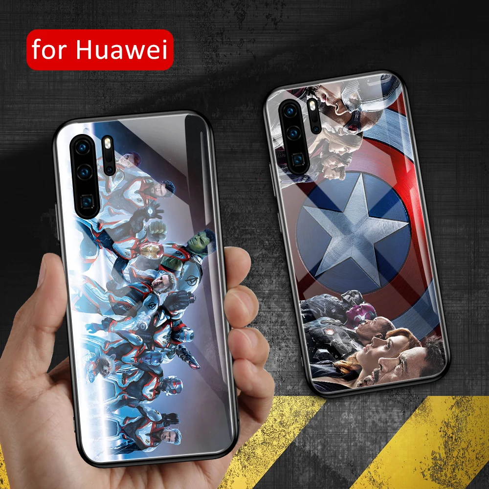 

For Huawei P20 pro case Glass back P9 plus cover Marvel Super hero Avengers case for Huawei P9 P10 Plus P20 P30 Pro P20 P30 lite