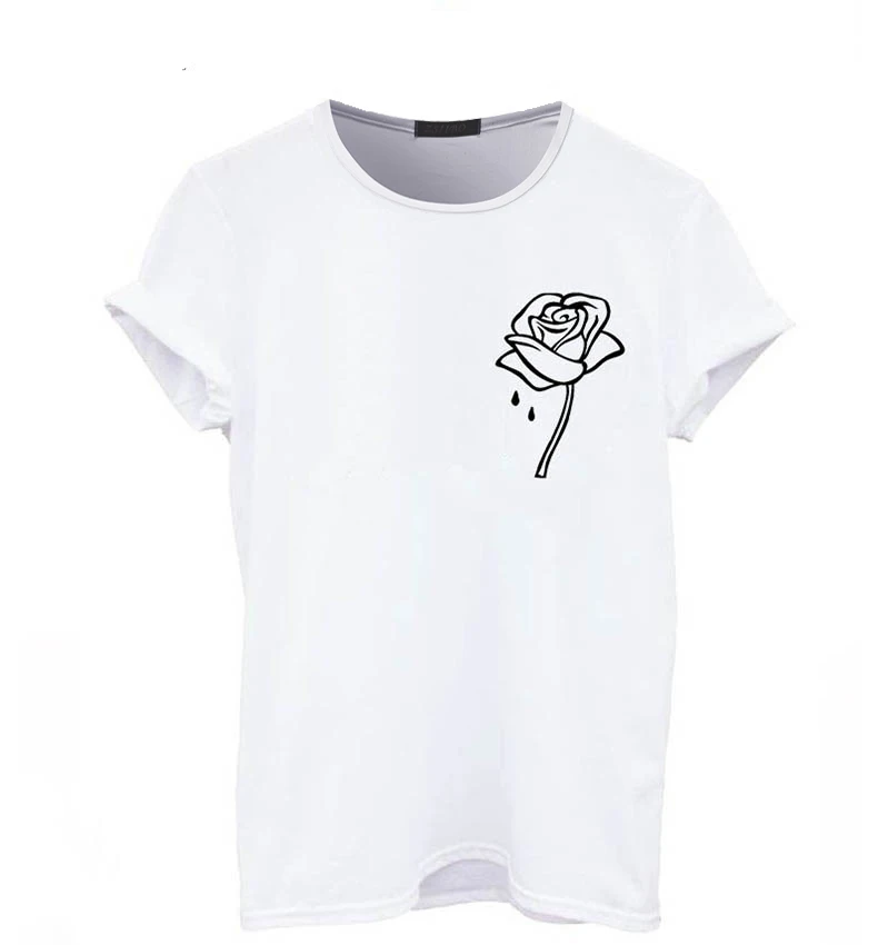 Водяная капля Роза серия плюс размер для женщин Девушка сила цветок розовая рубашка Feminist женские движения Ультра короткие - Цвет: Белый