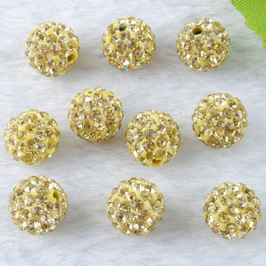 10mm Light Yellow Crystal Rhinestones Pave Clay Round Disco Ball Spacer Beads for Bracelet