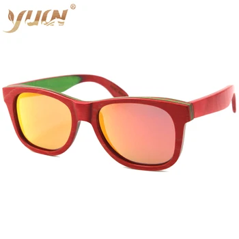 

Summer style handmade vintage red skateboard wood sunglasses polarized femme wooden eyewear lunette de soleil homme Eyewear