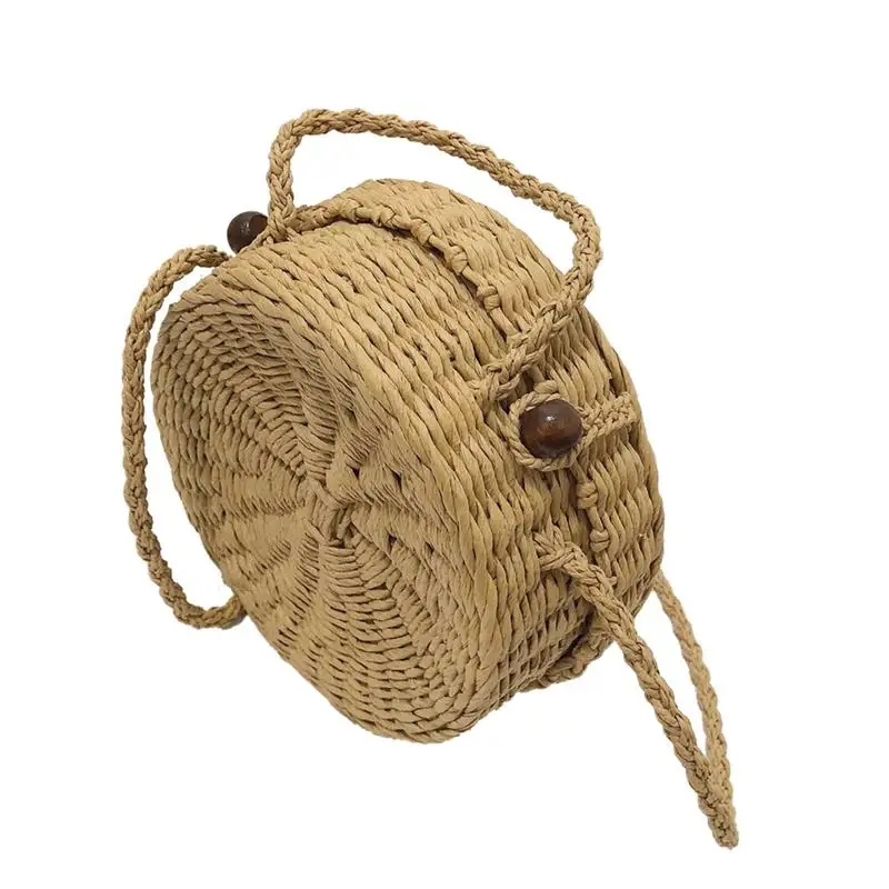 

Straw Braided Round Rattan Bag Fashionable Natural Straw Hand-Woven Holiday Beach Single-Shoulder Bag For Women Ladies Bags