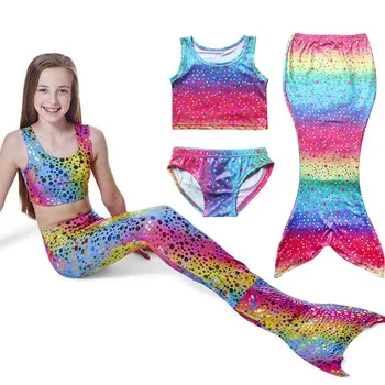 

Hot Selling Girls Kids Mermaid Tail Swimmable Monofin Bikini Set Swimwear Swimsuit Swimming Costume -17