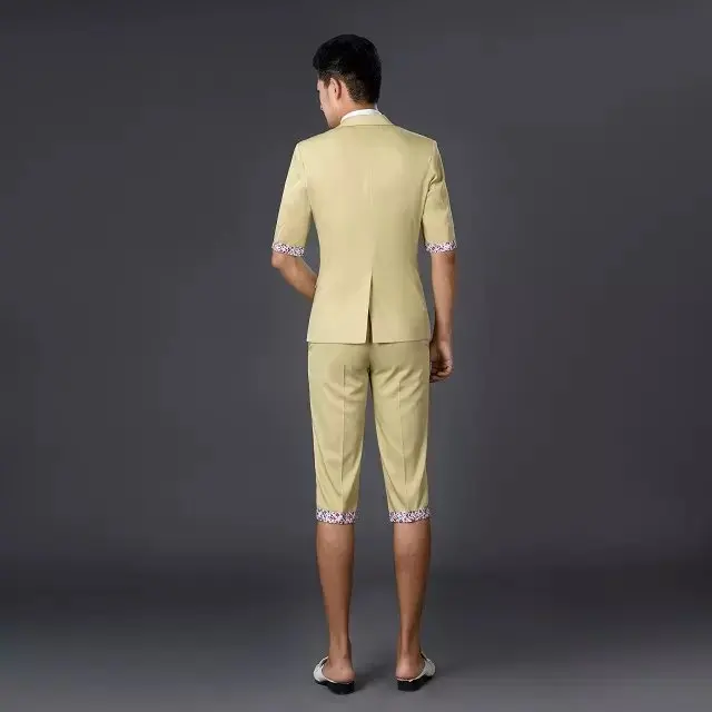 Korean Short Sleeve Color Suits for Men - Photography Cultivating Leisure Suit, Theatrical Costume Pants, Small Suit image 5