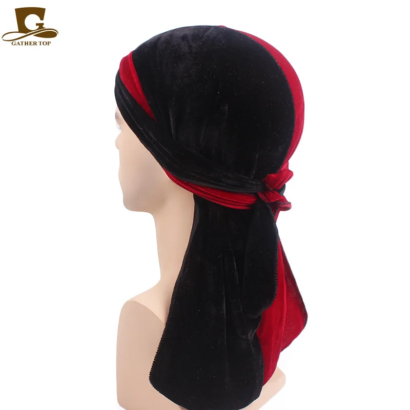 sagsøger køre ål Luxury Velvet Unisex Patchwork Doo Rag Wish Bandanas Wide Straps Durag  double color Splice Long Tail Du RAG hair Accessories - AliExpress