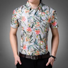 Новинка г. модные дизайн мужской с цветочным принтом Одежда Мужская Рубашка короткими рукавами цветочным принтом платье рубашк