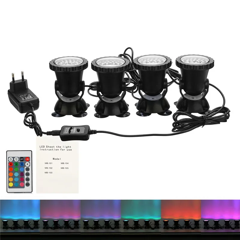 Белый RGB 36 светодиодный 1 комплект 1/2/4 светильник Водонепроницаемый IP68 подводный светодиодный прожектор светильник для бассейны фонтаны пруда водяного сад аквариума - Испускаемый цвет: Белый