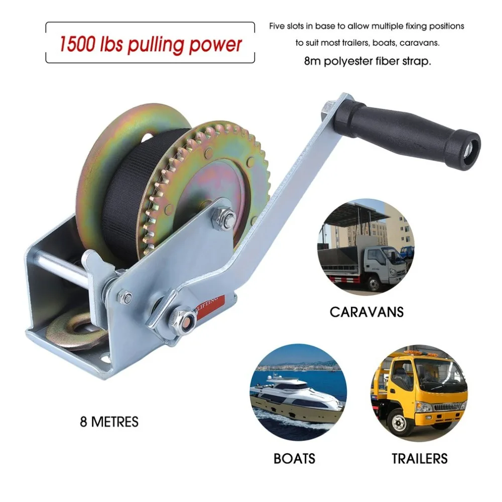 

Manual 1500lbs*8m Polyester Fiber Strap Cable Hand Boat Trailer Winch Two Gears Puller Hand Tool Lifting Sling 2018