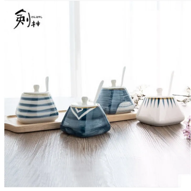 

NEW Creative Ceramics Storage Container with Cover with Spoon Salt Kitchen Seasoning Jar Oil Sugar Bottle Sugar & Creamer Pots