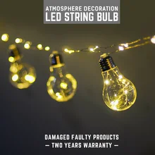 Светодиодный гирлянда A60 AC85-265V 0-3 Вт Водонепроницаемая гирлянда медная проволочная лампа для вечеринки, дня рождения, спальни, свадебные украшения