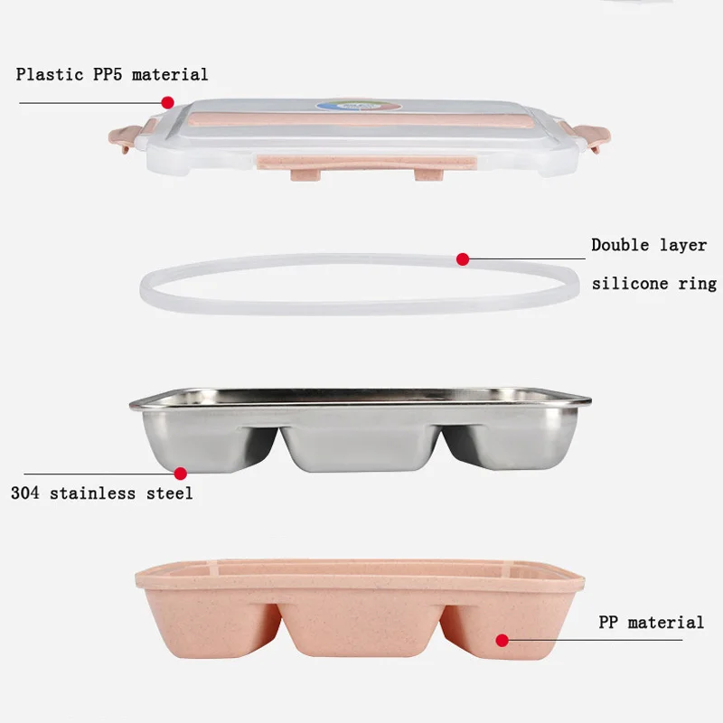 Портативный 304 Ланч-бокс из нержавеющей стали, практичный, для пикника, офиса, для школьных бенто, 4/5 отсеков, герметичный контейнер для еды