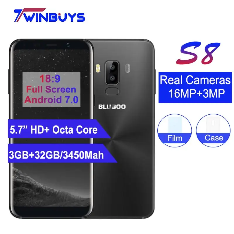 

Original Bluboo S8 5.7'' Full Display 4G Smartphone 3GB RAM 32GB ROM MTK6750 Android 7.0 Dual Rear Camera Mobile Phone