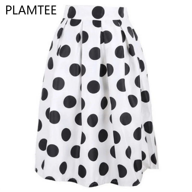 PLAMTEE Fashion Wild Black White Polka Dot Skirt Women Autumn Ball Gown