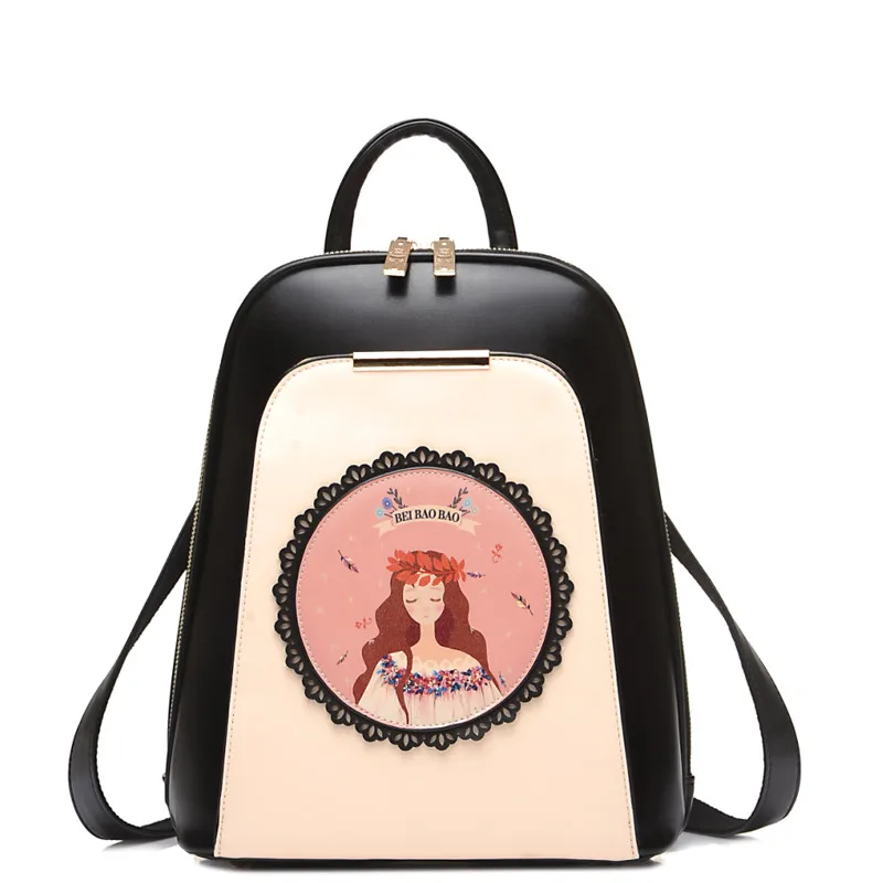 Original Design High grade Leather Backpacks Cute Women Travel Shoulder Bag Sweet Print School Bags for