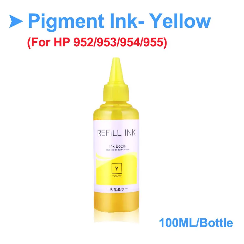 Для hp 952xl 953xl 954xl 955xl пигментные чернила бутылка для hp Officejet 7740 8710 8715 8720 8725 8730 8740 принтер чернила для hp - Цвет: Yellow-100ml