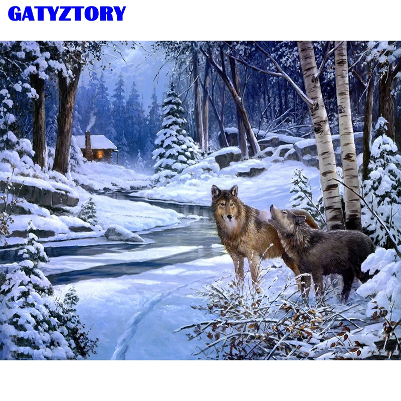 

Frameless Snow Wolf Animals DIY Painting By Numbers Modern Wall Art Picture Acrylic Paint For Unique Gift On Wall 40*50cm Arts