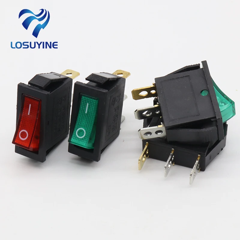 6pcs/lot Green LED Light SPST 3PIN ON/OFF G124 Boat Rocker Switch 15A/250V 20A/125V Car Dash Dashboard Truck RV ATV Home