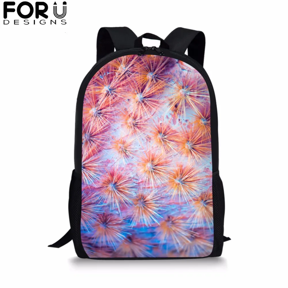 FORUDESIGNS/школьная сумка с одуванчиком для девочек и мальчиков, черный рюкзак с цветочным принтом, детский студенческий рюкзак, индивидуальное изображение, Mochila