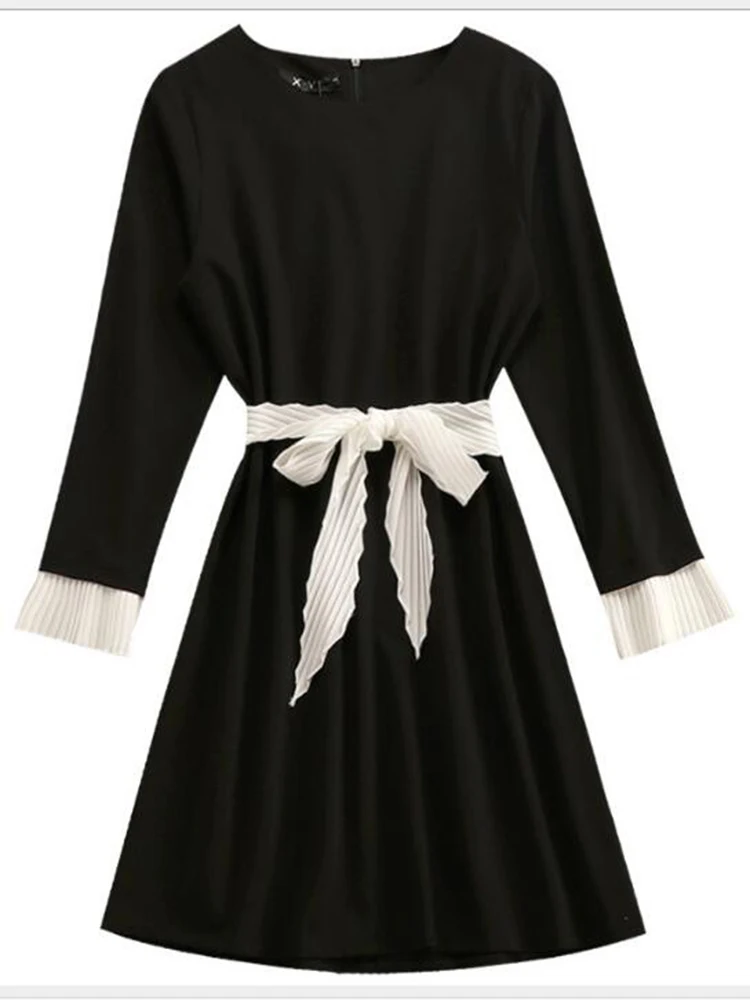 2019 Spring New Arrival Korean Style Temperament Slim Full Sleeve Black Mini Dress Loose Women Dresses With Sash Free Shipping
