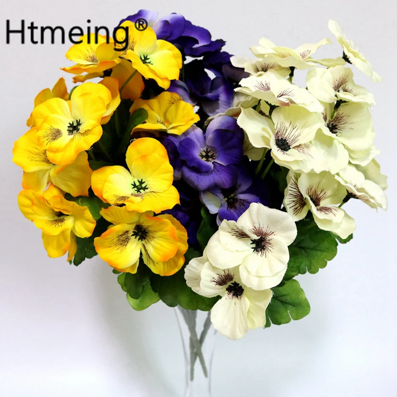 

Htmeing artificial flowers 17 Inch Artificial Pansy Flowers Silk Fake Butterfly Orchid Flower Home office Wedding Decoration