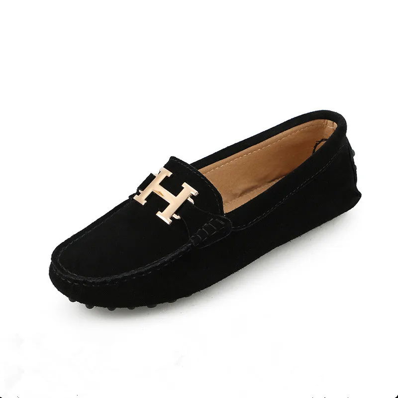 

2019 Fashion Genuine Leather Women Flat Shoes Casual Loafers Slip On Women's Flats Shoes Handmade Moccasins Lady Driving Shoes